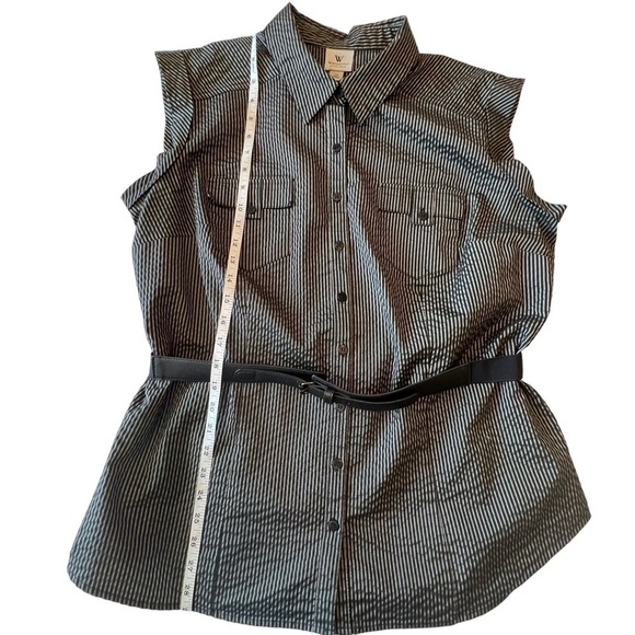 Worthington Sleeveless Belted Top Belted. Black White Striped size:1X Stretch - Picture 3 of 11